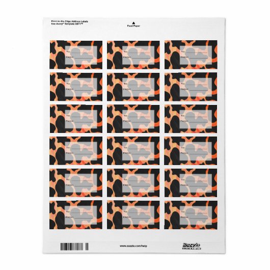Oranje en zwart Zebra monogram Etiket (Full Sheet)