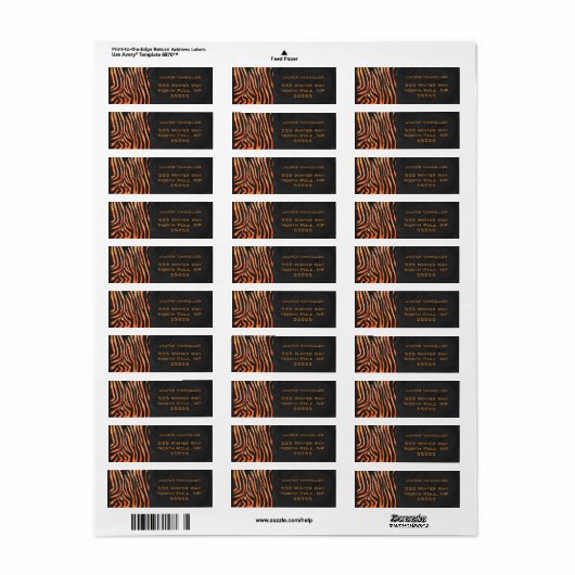 Oranje en zwart Zebra monogram Etiket (Full Sheet)
