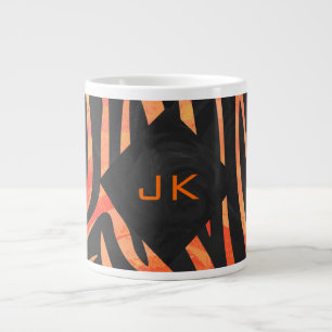 Oranje en zwart Zebra monogram Jumbo Beker