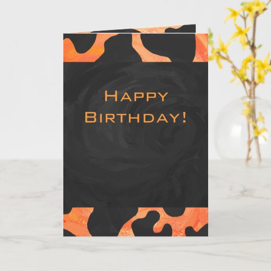 Oranje en zwart Zebra monogram Kaart (Gele Bloem)