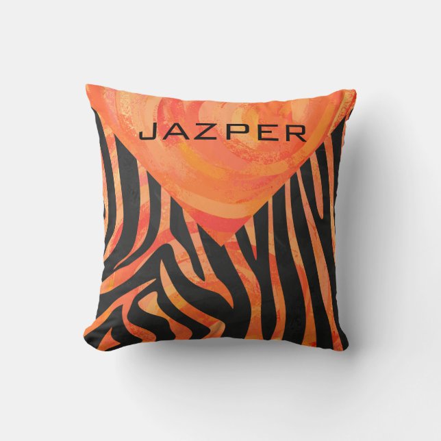Oranje en zwart Zebra monogram Kussen (Voorkant)