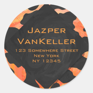 Oranje en zwart Zebra monogram Ronde Sticker