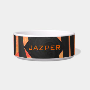 Oranje en zwart Zebra monogram Voerbakje