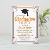 Oranje en zwarte Baseball Graduation Party Kaart (Staand voorkant)
