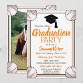 Oranje en zwarte Baseball Graduation Party Kaart (Voorkant / Achterkant)