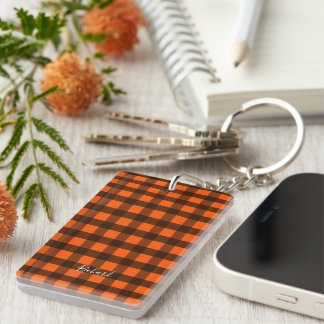 Oranje en Zwarte Checker Sleutelhanger