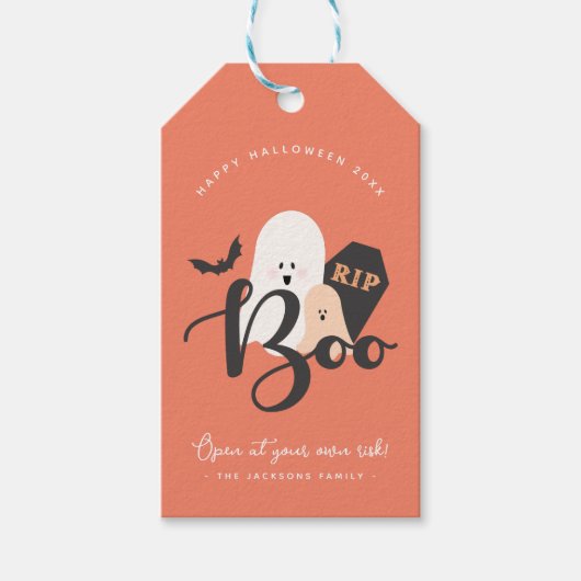 Oranje en zwarte Cute Halloween-hosts Cadeaulabel (Voorkant)