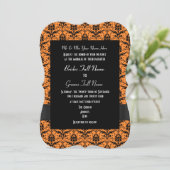 Oranje en zwarte Damask bruiloft Kaart (Staand voorkant)