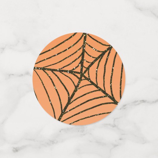Oranje en zwarte Glitter Spider Web Halloween Part Confetti (Kleine voorkant)