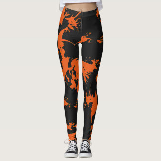 Oranje en zwarte graffiti-platter leggings
