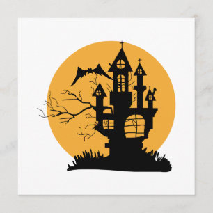Oranje en Zwarte Griezelfeest Halloween Kaart