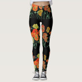Oranje en zwarte papaver-Leggings Leggings (Voorkant)