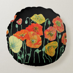 Oranje en zwarte papaver, rondedecor-kussen rond kussen