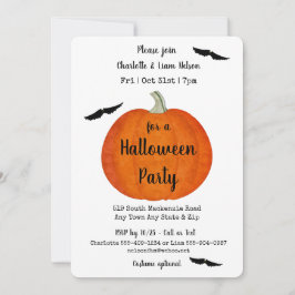 Oranje en zwarte pompoen en vleermuizen Halloween  Kaart