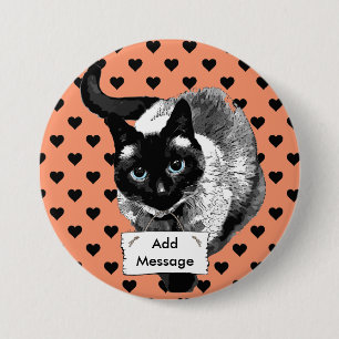 Oranje en Zwarte Siamese Kat Knop Leeg Bericht Ronde Button 7,6 Cm