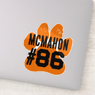 Oranje en zwarte speler nummer Pawprint Sticker