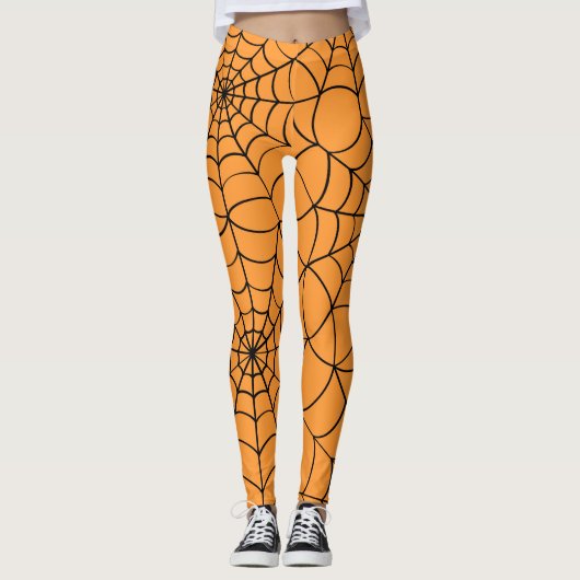 Oranje en zwarte spin Web Halloween-Leggings Leggings (Voorkant)
