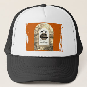 Oranje en zwarte Spooky Volle Maan Happy Halloween Trucker Pet