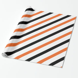 Oranje en zwarte streep cadeaupapier