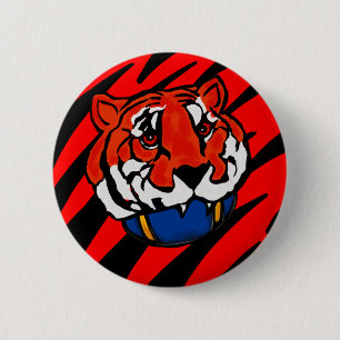 ORANJE EN ZWARTE STRIPEN RONDE BUTTON 5,7 CM