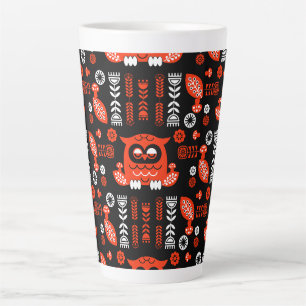 Oranje en zwarte volkskunst Nordic Owl Latte Mok