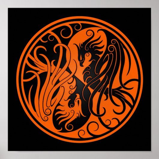 Oranje en zwarte Yin Yang Phoenix Poster (Voorkant)