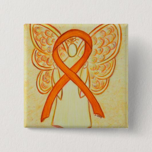 Oranje engel-bewustmakingsribbon aangepaste kunsts vierkante button 5,1 cm (Voorkant)