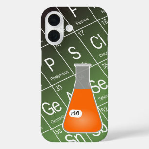 Oranje Erlenmeyer (met Initialen) Chemie iPhone 16 Hoesje