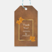 Oranje esdoornbladeren op bruine bruiloft Dank u Cadeaulabel (Voorkant)