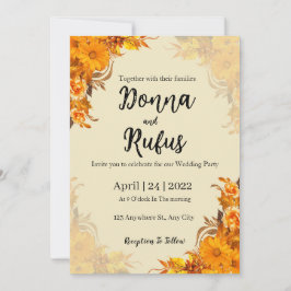 oranje esthetische bloemenuitnodiging kaart