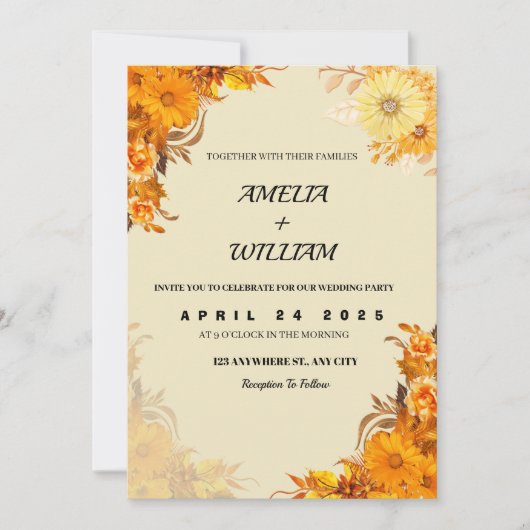 Oranje esthetische bruiloft uitnodigingen (Voorkant)