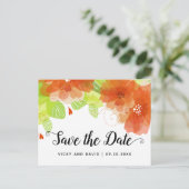 Oranje etherbloemen bruiloft Save the Date Briefkaart (Staand voorkant)
