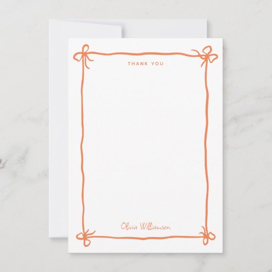 Oranje Fantasie Lint Strik Met de Hand Getekende R Bedankkaart (Voorkant)