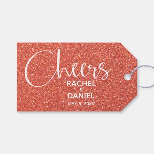 Oranje Faux Glitter Wedding Favor Cadeaulabel (Voorkant (Horizontaal))