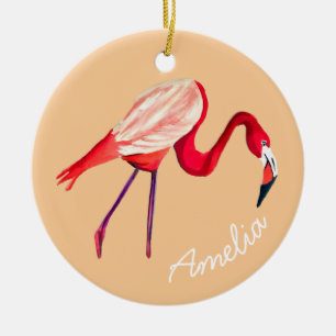 Oranje flamingo waterverf vogelkunst keramisch ornament