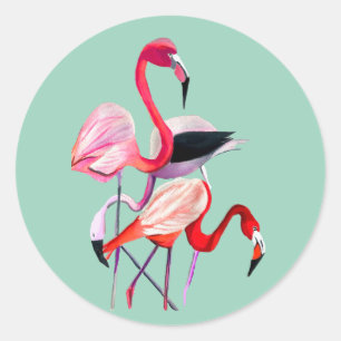 Oranje flamingo waterverf vogelkunst ronde sticker