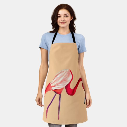 Oranje flamingo waterverf vogelkunst schort (Gedragen)