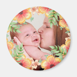  Oranje Floral - Aangepaste foto Magneet