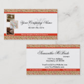 Oranje Floral Bakery Monogram Foto Visitekaartjes (Voorkant / Achterkant)