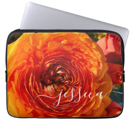 Oranje Floral foto gepersonaliseerd Laptop Sleeve