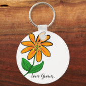 Oranje Floral Love Grows Sleutelhanger (Voorkant)