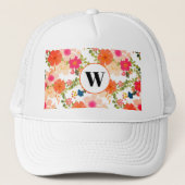 Oranje Floral Monogram Trucker Hat Pet (Voorkant)