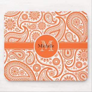 Oranje Floral Paisley Monogram Patroon Muismat