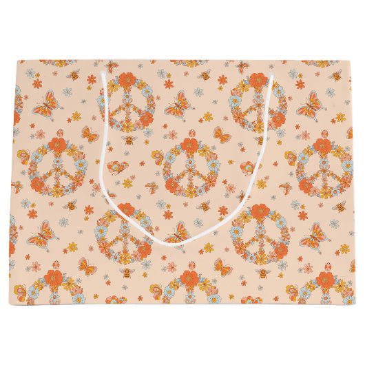 Oranje Floral Patroon Groot Cadeauzakje (Voorkant)