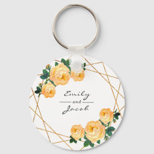 Oranje Floral Wed Elegant Gold Glitter Geometric Sleutelhanger