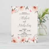 Oranje Floral Wedding Invitations Kaart (Staand voorkant)
