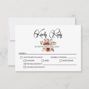Oranje Floral Wedding RSVP Kaartje