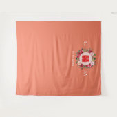 Oranje florale baars Chinese bruiloft Wandkleed (Voorkant (horizontaal))