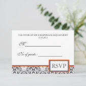 Oranje florale Damask RSVP Invite (Staand voorkant)