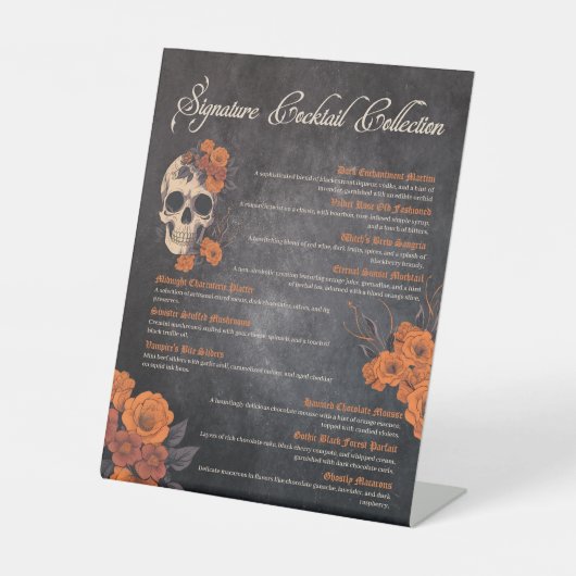 Oranje Flowers Elegant Cocktail Menu Reclamebord Met Voetstuk (Voorkant)